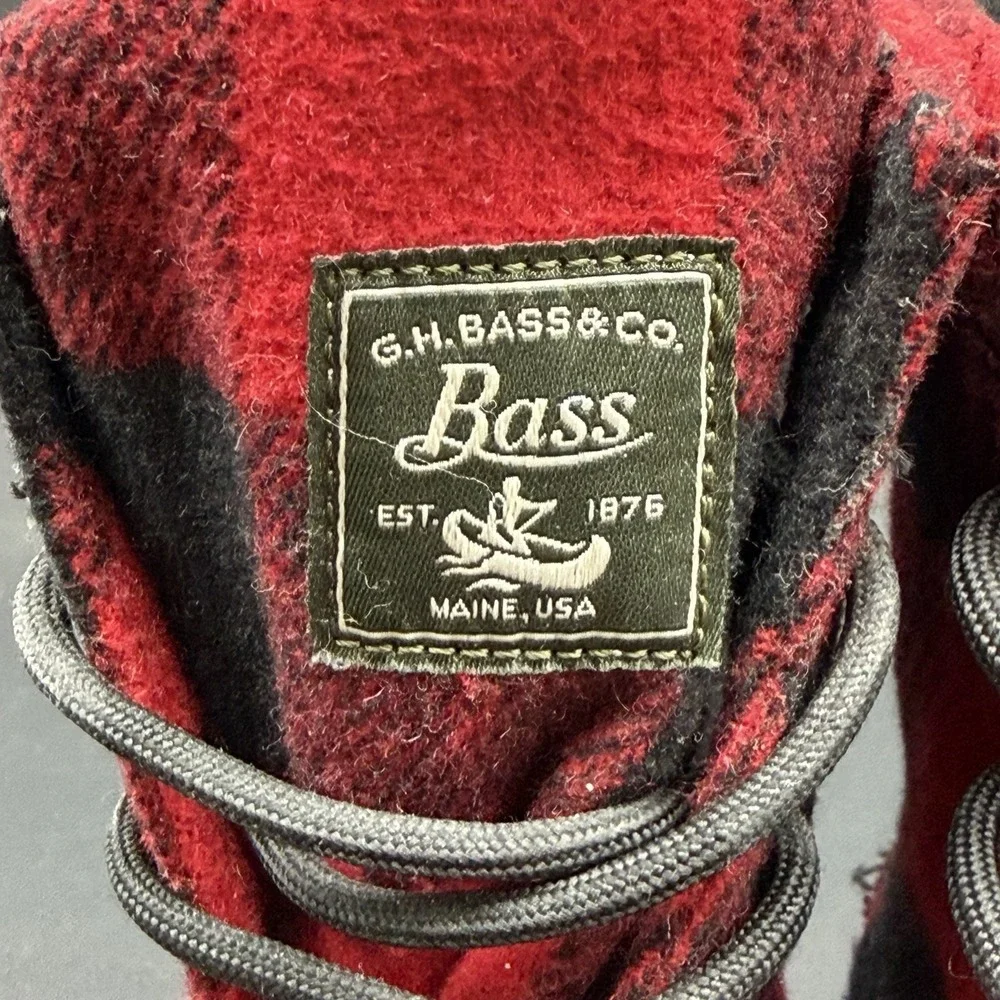 G.H. Bass Harlequin F16 Duck Boots Women's Sz 9 Red Plaid Rain Winter Lace Up